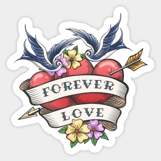 Two Hearts Pierced By Arrow with hand made Lettering Together Forever. Tattoo Hearts With Flower Sticker